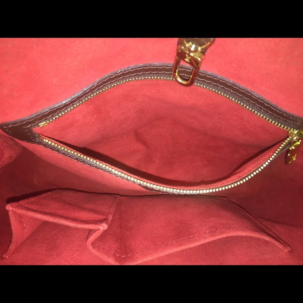 Louis Vuitton Damier Ebene Tote with Red Interior and Gold Hardware